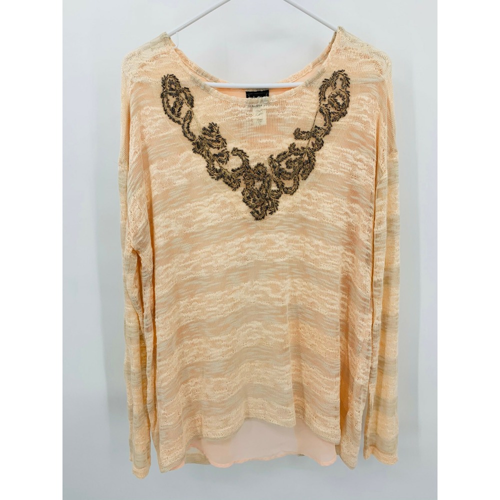 Daytrip Sweater Flyaway Back Size Large Beaded Accents Shadow Stripe